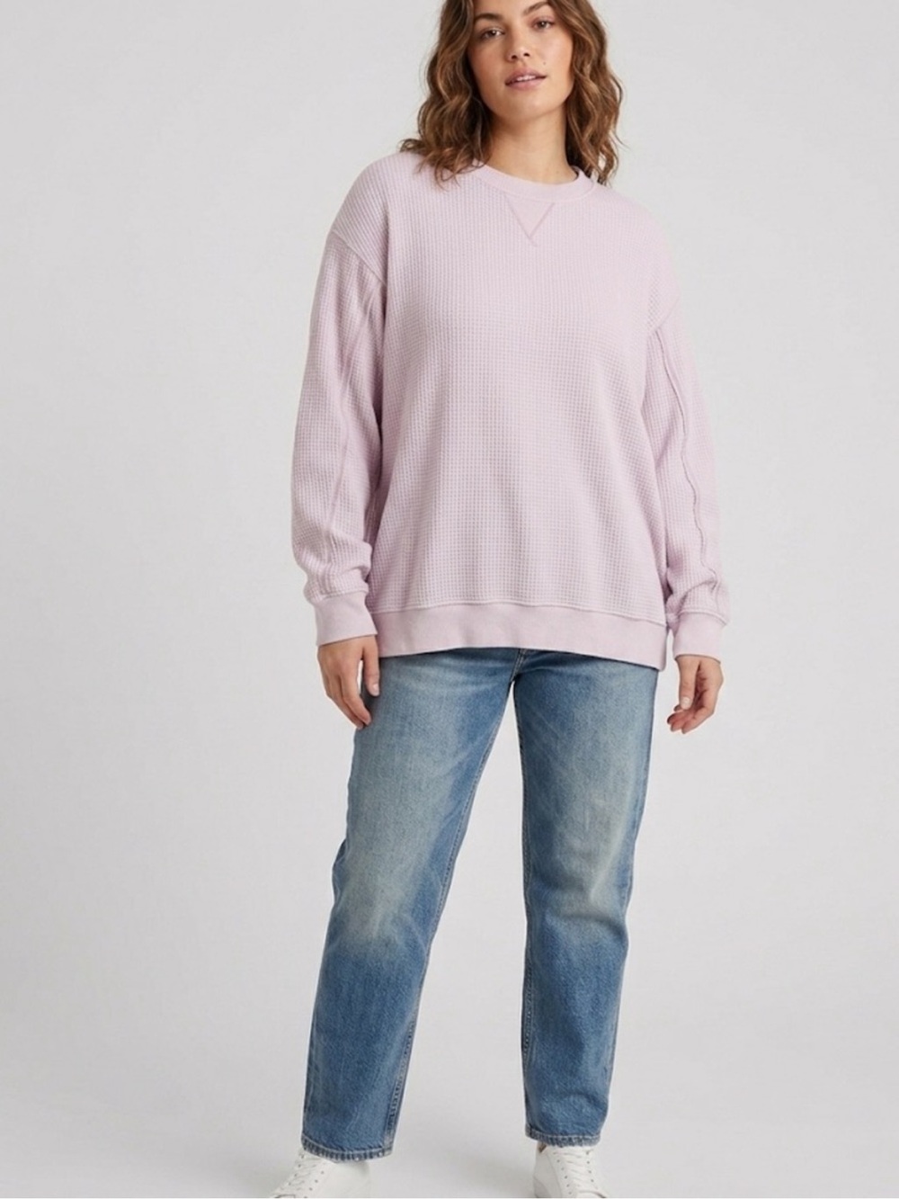 Aerie Waffle Knit Oversized Sweatshirt Light Pink Size Medium Pullover